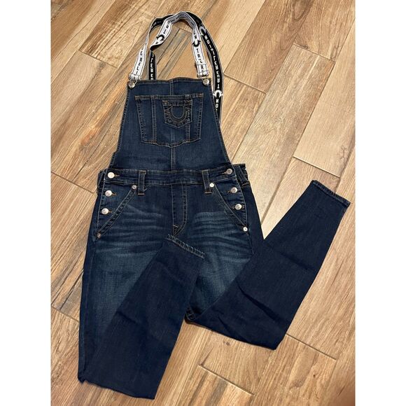 True Religion Womens Skinny Overalls Denim Jeans Large EUC - Picture 1 of 8